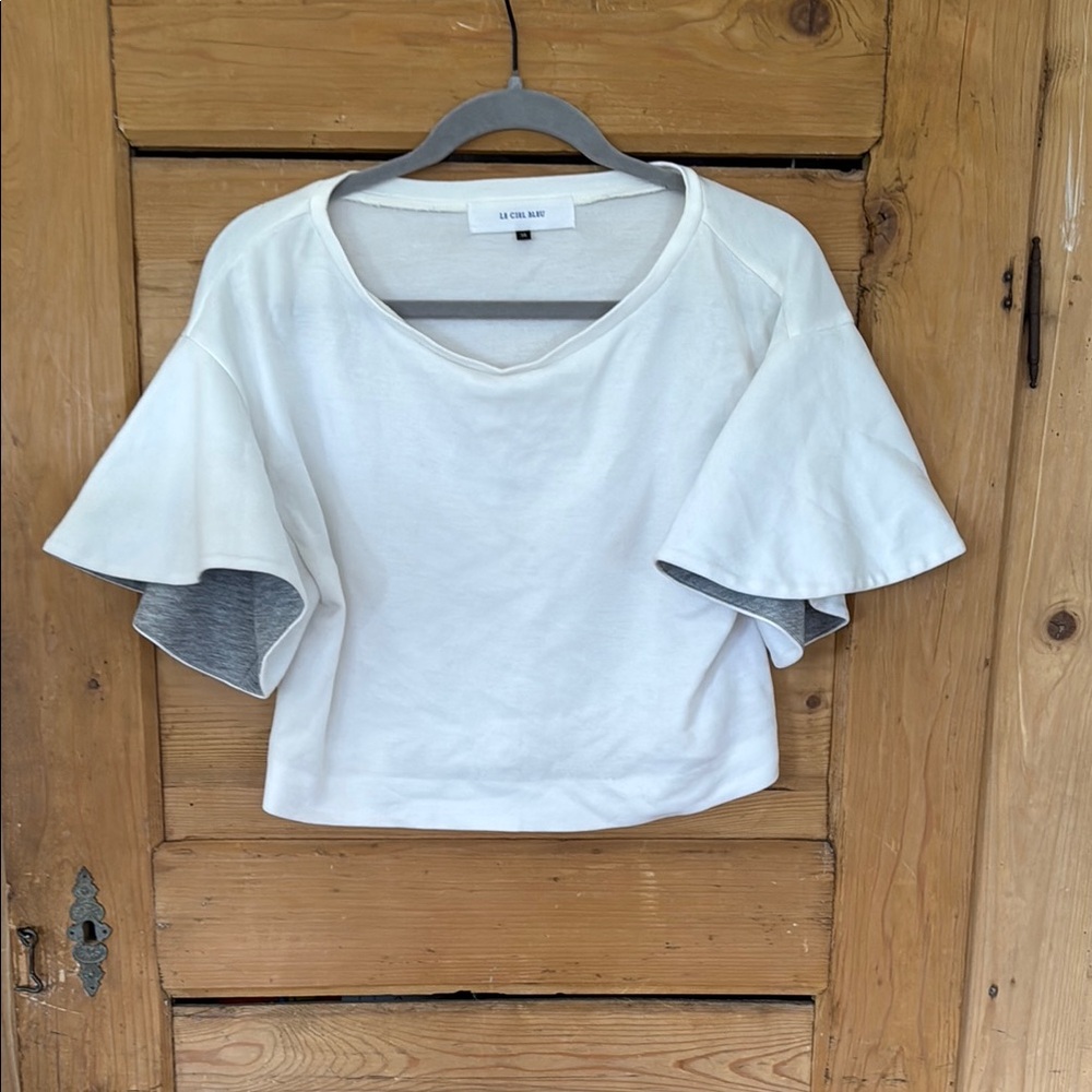 Le Ciel Bleu White Crop Top with Flared Sleeves medium (38) - Picture 1 of 4
